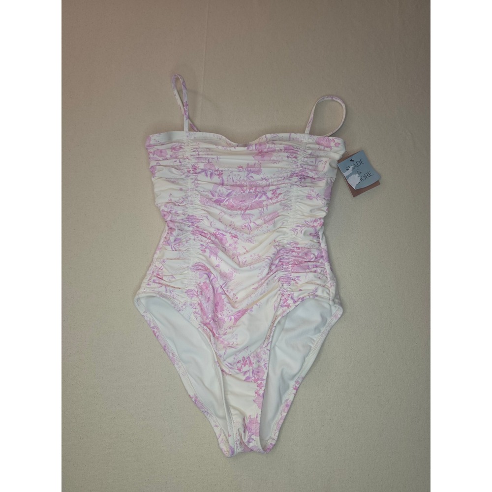 Shade & Shore Tunneled Straight Neck One Piece Swimsuit White XL NWT